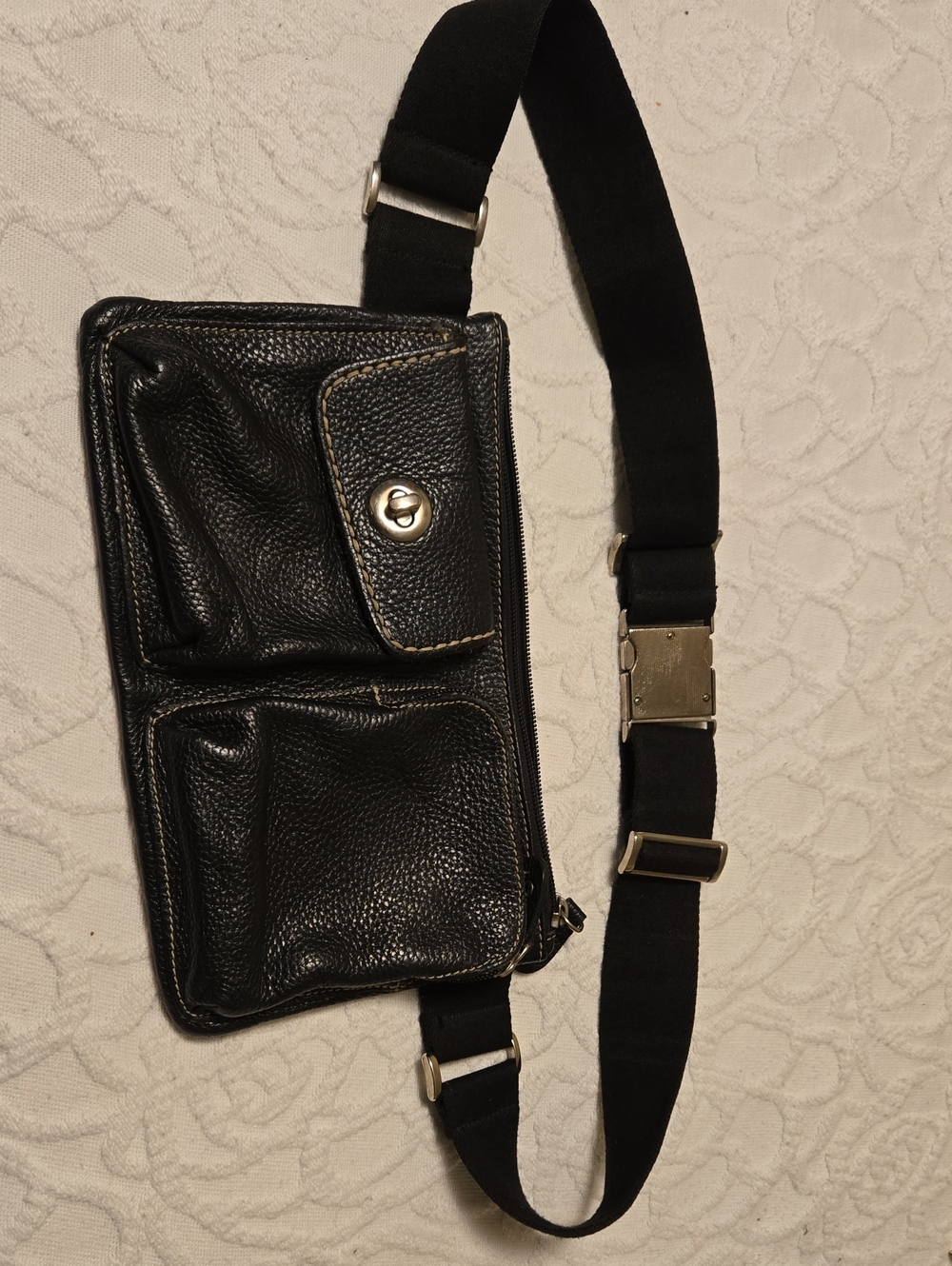 Roots Black Leather Crossbody Belt Bag - Unisex